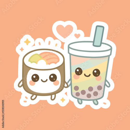 Kawaii sushi mascot in cartoon style Cute shushi menu