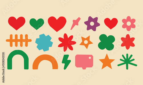 Groovy retro shapes. Abstract 70s 80s pop art style abstract figures, funky geometric hippie elements, Y2K retro badges for poster logo design. Vector