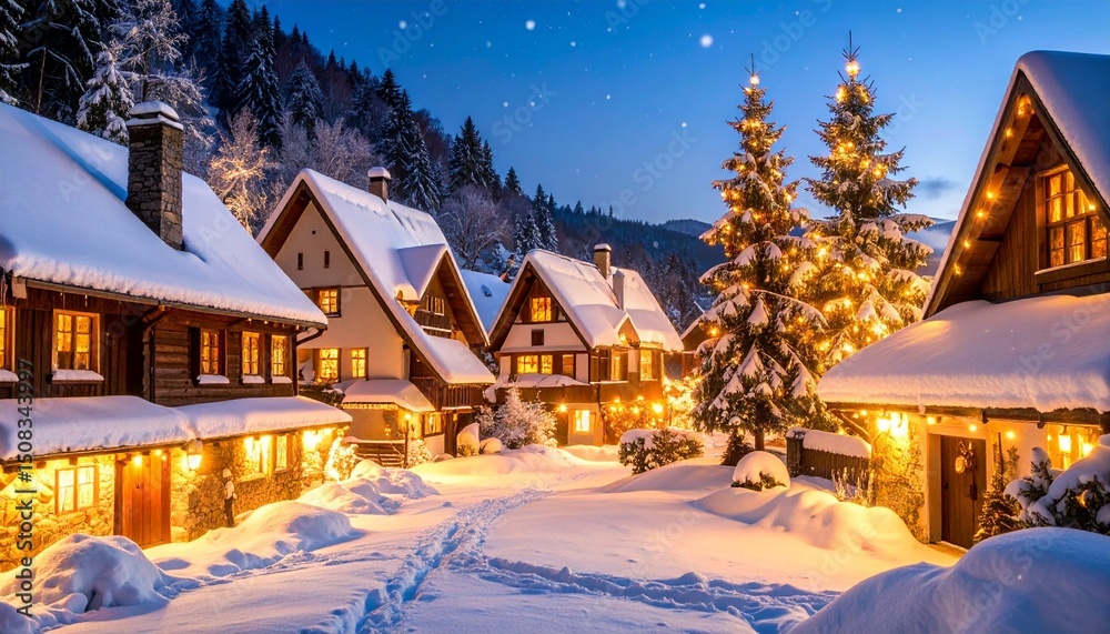Fototapeta premium houses winter in the mountains