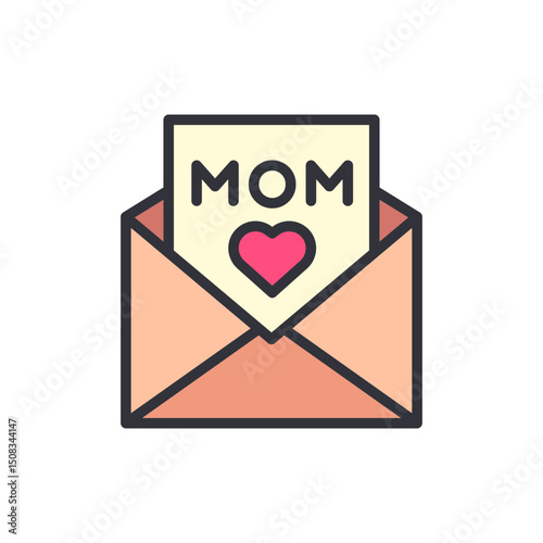 Delicate Envelope With Mom Letter And Pink Heart Symbol Inside