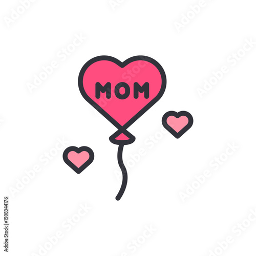 Heart Balloon With The Word Mom Floating Surrounded By Small Hearts