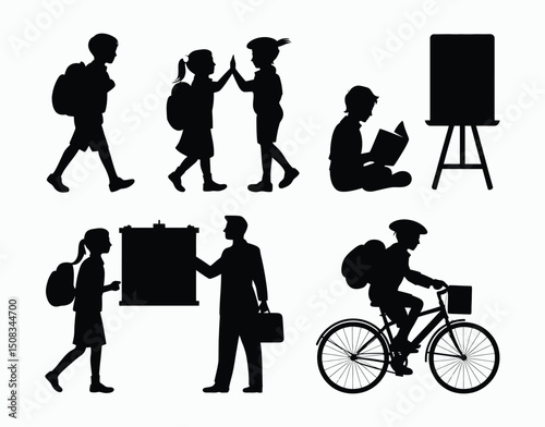 Group of Students Silhouette Vector Template Illustration