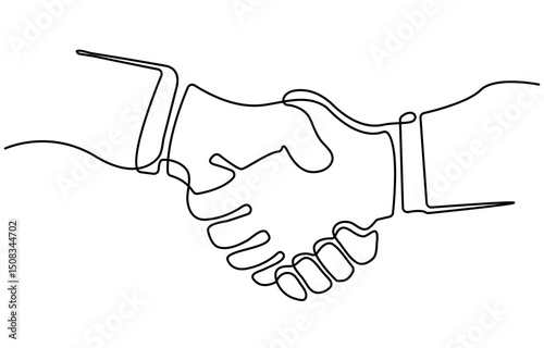 Handshake continuous one line drawing. Business agreement concept in simple linear style. Vector illustration.