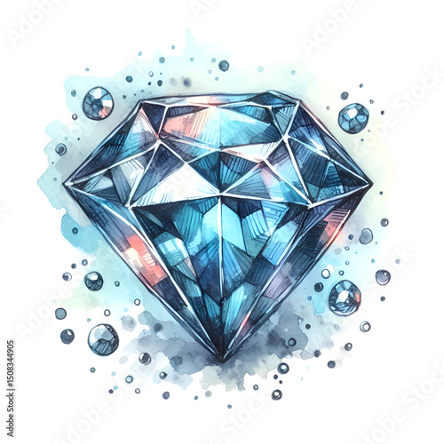 Watercolor-style topaz gemstone. Natural mineral. Sapphire crystals.