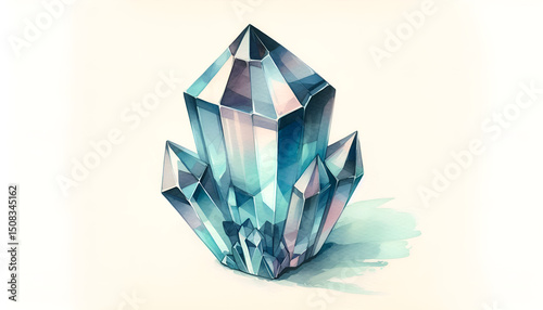 A watercolor-style emerald gemstone. Natural mineral. Emerald crystals