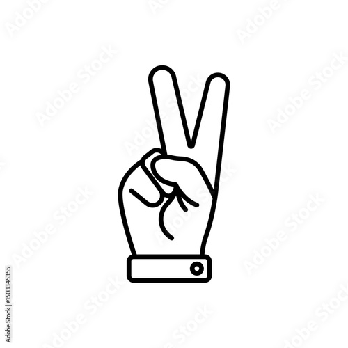 Hand gesture V sign for victory or peace line icon. Simple outline style for apps and websites. Vector illustration on white background. EPS 10