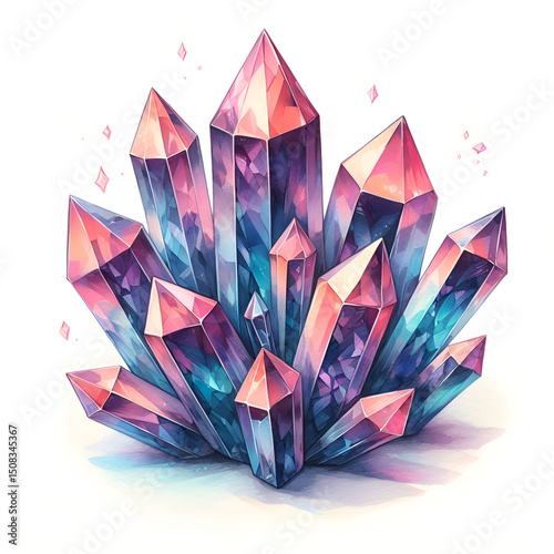 Precious stones in watercolor style. Natural minerals. Set of crystals