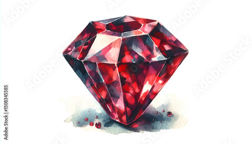 Ruby in watercolor style. A unique red diamond. Garnet gemstone. Decorative jewelry