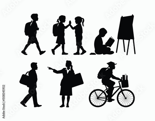 Silhouette EPS Vector of Children Going Back to School
