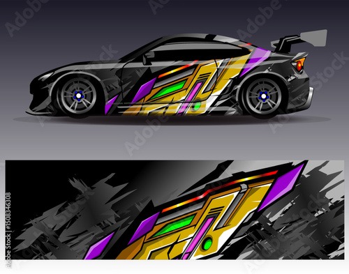 Car wrap design vector. Graphic abstract stripe racing background designs for vehicle, rally, race, adventure and car racing livery