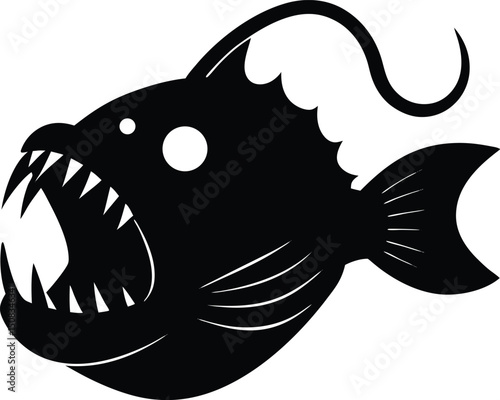 anglerfish head icon silhouette on white backgroun (3).eps