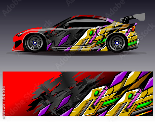 Car wrap design vector. Graphic abstract stripe racing background designs for vehicle, rally, race, adventure and car racing livery