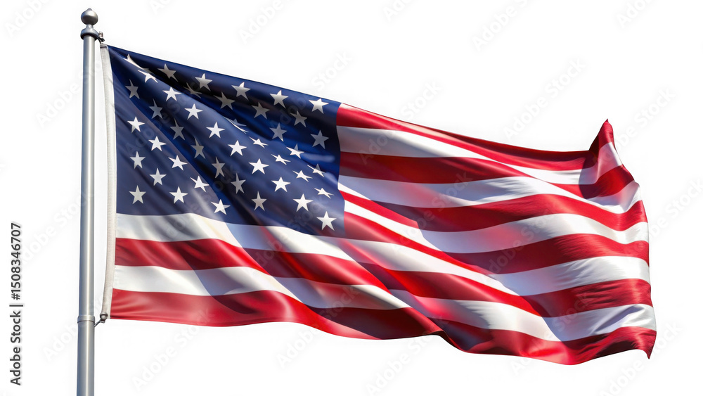 Fototapeta premium The american flag waving gracefully in the wind with isolated on transparent background