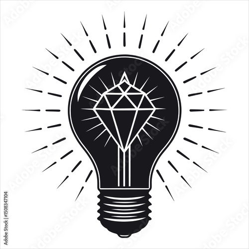 Light bulb with diamond inside. Idea concept. Vector Illustration.