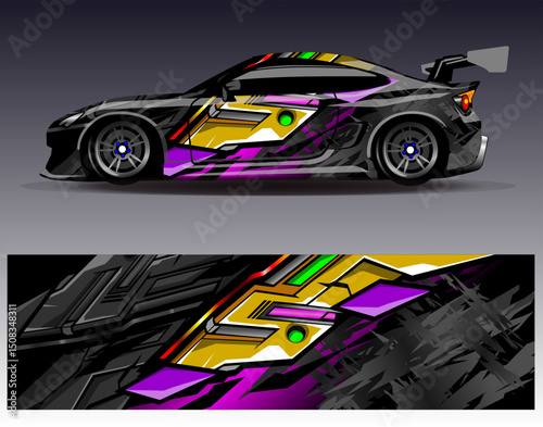 Car wrap design vector. Graphic abstract stripe racing background designs for vehicle, rally, race, adventure and car racing livery