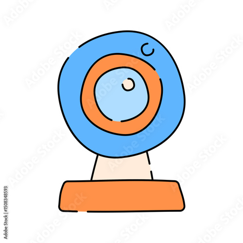 Webcam Doodle style, webcam icon on stand, suitable for video calls, digital meetings, and communication illustrations.