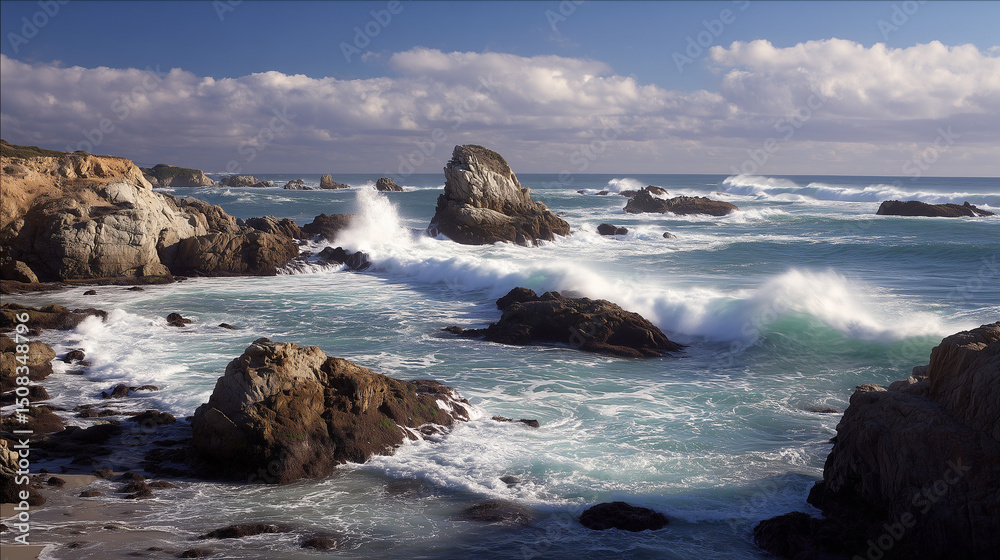 Obraz premium waves crashing on rocks