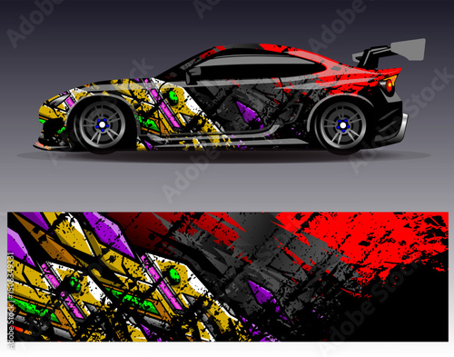 Car wrap design vector. Graphic abstract stripe racing background designs for vehicle, rally, race, adventure and car racing livery