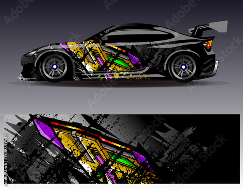 Car wrap design vector. Graphic abstract stripe racing background designs for vehicle, rally, race, adventure and car racing livery