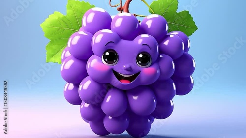 Funny cute grape character tasting wine.
