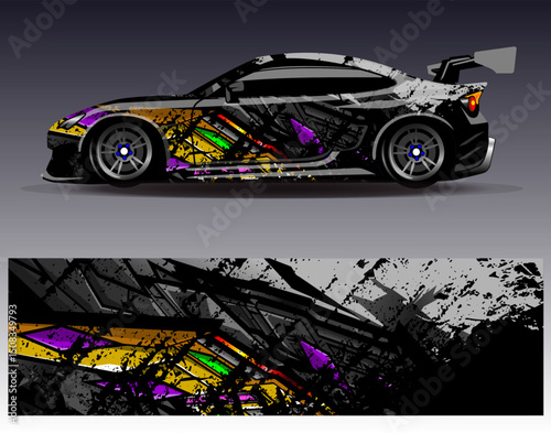 Car wrap design vector. Graphic abstract stripe racing background designs for vehicle, rally, race, adventure and car racing livery