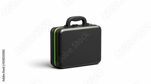 Sleek black ambulance case with handle, isolated on white background.