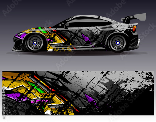 Car wrap design vector. Graphic abstract stripe racing background designs for vehicle, rally, race, adventure and car racing livery