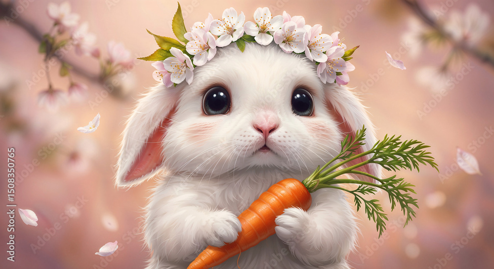 Obraz premium cute bunny with carrot . Generative AI