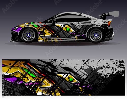 Car wrap design vector. Graphic abstract stripe racing background designs for vehicle, rally, race, adventure and car racing livery