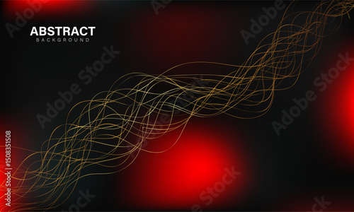 Abstract luxury black and red background with flowing golden waves. Abstract luxury design for banners, presentations, posters, or digital art. Modern and stylish with a minimal glowing line effect.