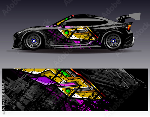 Car wrap design vector. Graphic abstract stripe racing background designs for vehicle, rally, race, adventure and car racing livery