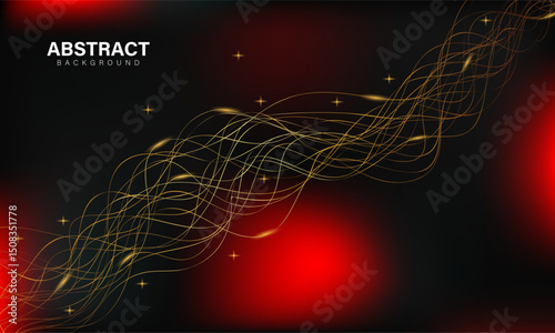 Abstract black background with glowing red lights, golden waves, and sparkling stars. Luxurious and festive design perfect for holiday themes, party invites, or elegant event posters.