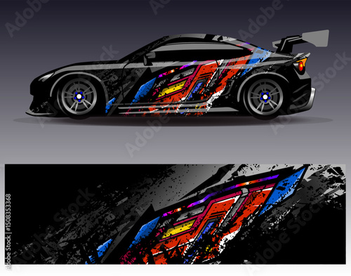 Car wrap design vector. Graphic abstract stripe racing background designs for vehicle, rally, race, adventure and car racing livery
