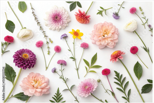 Spring Floral Arrangement with Vibrant Petals and Leaves