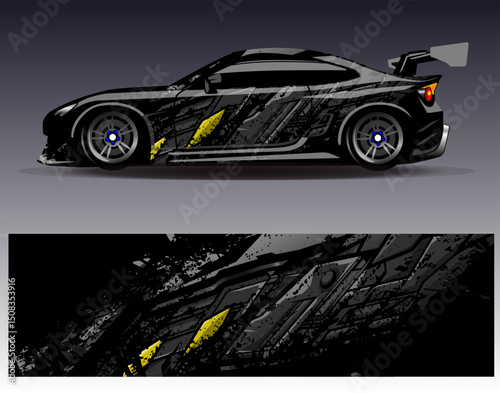 Car wrap design vector. Graphic abstract stripe racing background designs for vehicle, rally, race, adventure and car racing livery