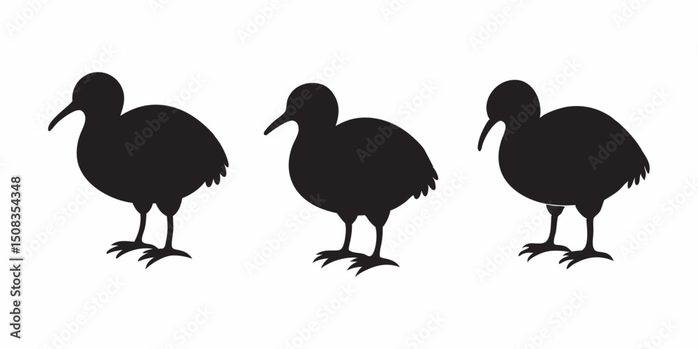 Fototapeta premium Minimal vector of a Kiwi bird in silhouette style. Perfect for use in environmental posters, country-themed designs, or animal clipart collections.