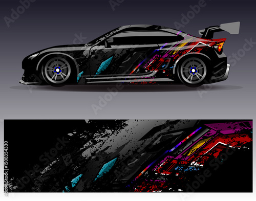 Car wrap design vector. Graphic abstract stripe racing background designs for vehicle, rally, race, adventure and car racing livery