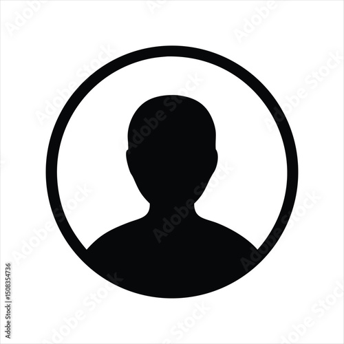 Modern Minimalist Black Silhouette User Profile Avatar Icon - Clean Vector Graphic for Web & App UI, Default Account Placeholder, Generic Online Identity Symbol.