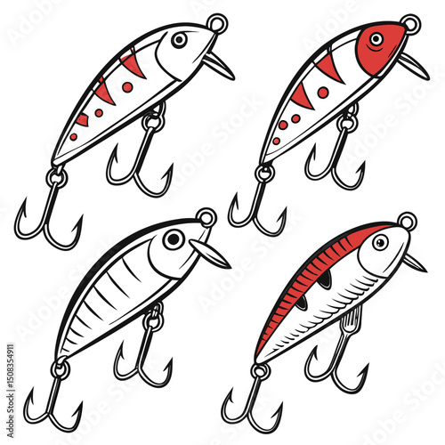 Stylized Vector Fishing Lures – Bold, Cartoon-Inspired Angling Gear Illustrations