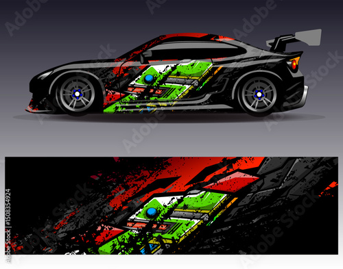 Car wrap design vector. Graphic abstract stripe racing background designs for vehicle, rally, race, adventure and car racing livery