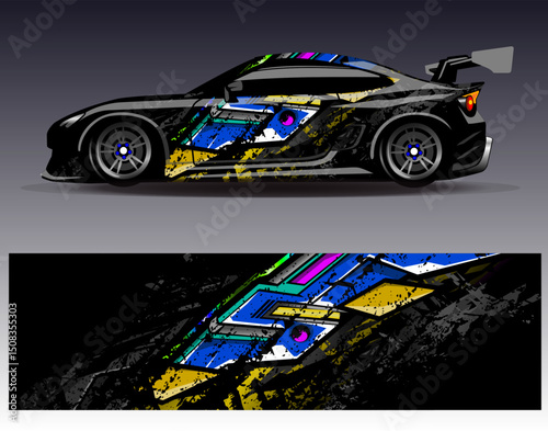 Car wrap design vector. Graphic abstract stripe racing background designs for vehicle, rally, race, adventure and car racing livery