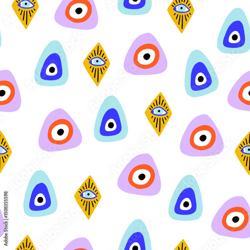 Turkish evil eye seamless pattern. Greek magic astrology design. Vector background