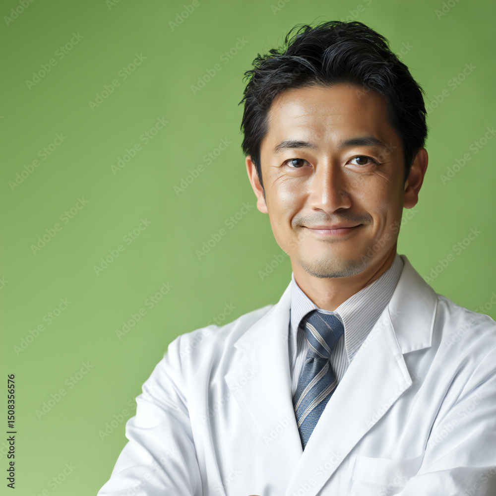 Smiling Veteran Asian Male Doctor in White Coat Smiling Veteran Asian Male Doctor in White Coat