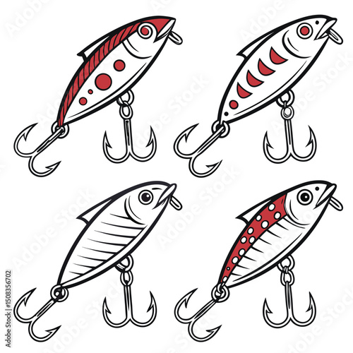 Stylized Vector Fishing Lures – Bold, Cartoon-Inspired Angling Gear Illustrations