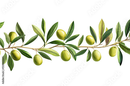 Olive branch with green olives isolated on transparent background