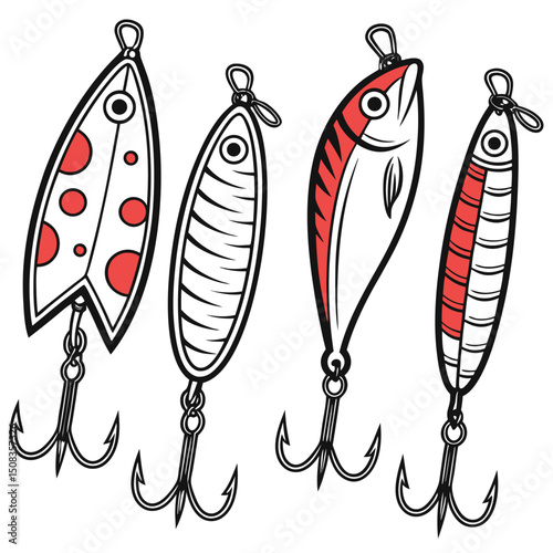 Stylized Vector Fishing Lures – Bold, Cartoon-Inspired Angling Gear Illustrations