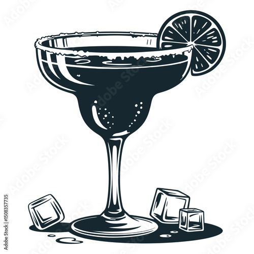Cocktail with lime and ice on white background. Vector illustration.