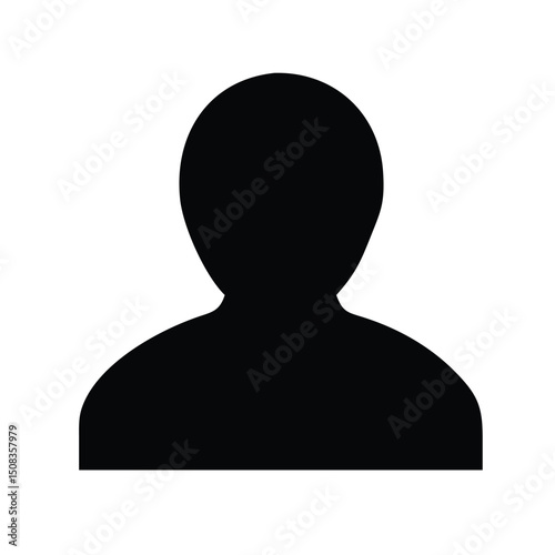 Modern Minimalist Black Silhouette User Profile Avatar Icon - Clean Vector Graphic for Web & App UI, Default Account Placeholder, Generic Online Identity Symbol.