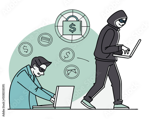 Cyber Theft and Online Fraud Illustration – Digital Crime, Hacking, and Data Breach Concept Art