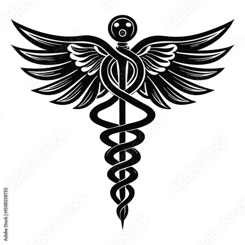 Caduceus with wings. Symbol of medicine and health.